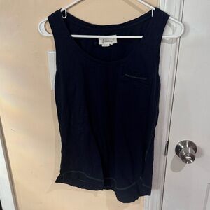 Anthropologie Navy Tank Top with Green Stitching